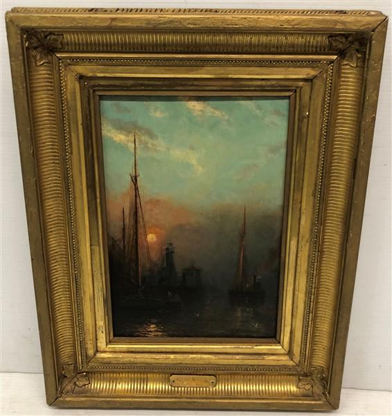 Oil on Canvas Harbor Scene- Signed (1 of 7)