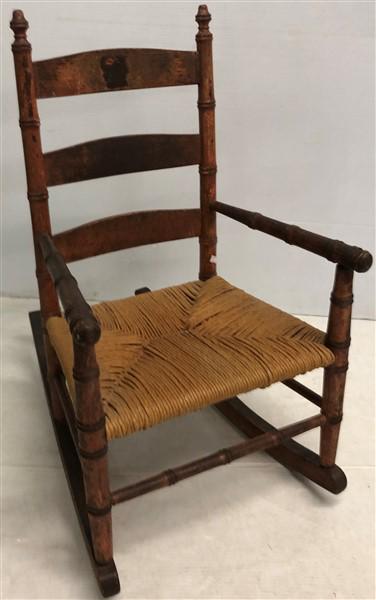 Antique Faux Bamboo Rush Seat Rocker 16"w x22.5"d x27"h (1 of 6)