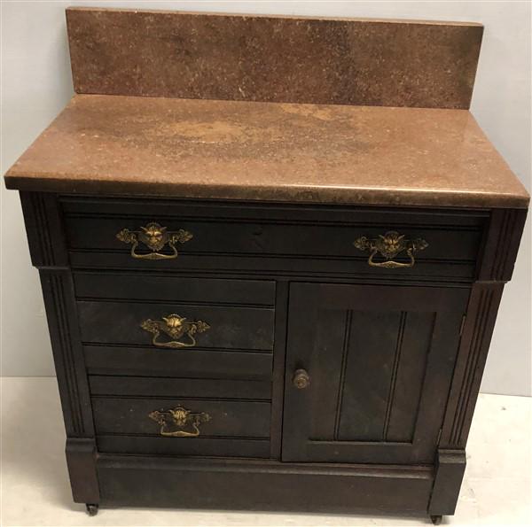 Walnut Victorian Marble Top Stand 30"w x 16"d x 34"h (1 of 5)