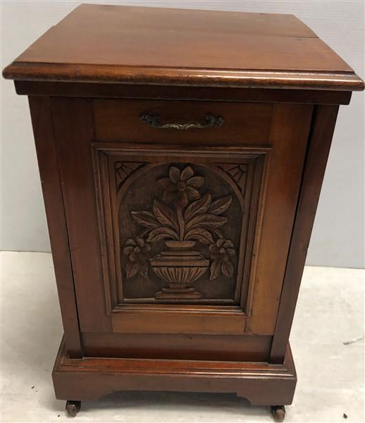 Carved Mahogany Coal Scuttle 15"x15"x24"h: Carved Mahogany Coal Scuttle 15"x15"x24"h