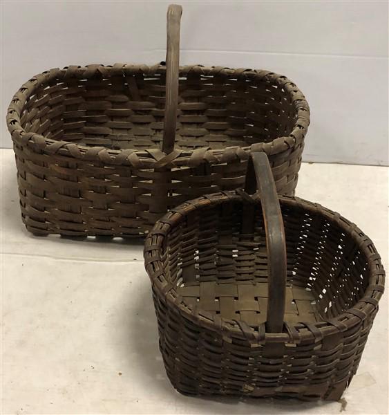 2 Early Handled Baskets 1"-20" Wide 1"-12" Round (1 of 6)