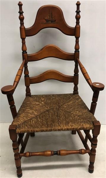 Reproduction Armchair with Painted Ship 26"x18"x45"h: Reproduction Armchair with Painted Ship 26"x18"x45"h