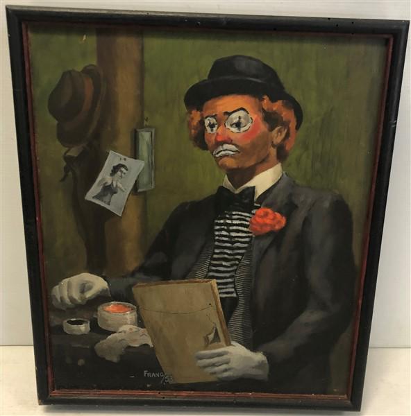 Clown o/b 1953 Signed Franc/53 In box frame 22"x19" (1 of 6)