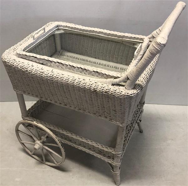 Antique Wicker Tea Cart with Butler's Tray (1 of 8)