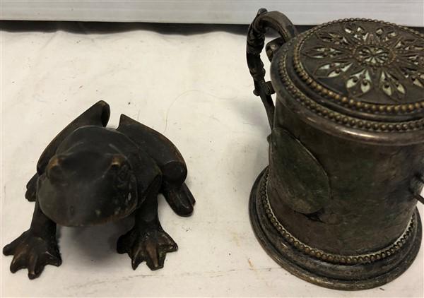 3" Bronze Frog and 3" Silver Plate Cup (1 of 5)