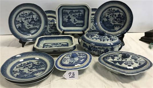 12 Pc. Lot of Early Canton Serving Pieces: 12 Pc. Lot of Early Canton Serving Pieces