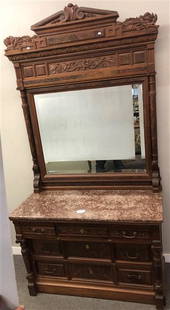 Mirror Back Victorian Marble Top Chest 92"h: Mirror Back Victorian Marble Top Chest 92"h