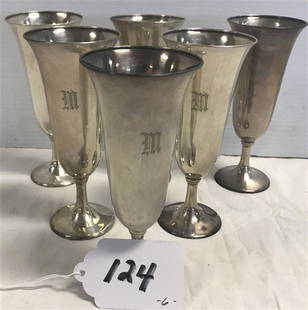 Six 6" Sterling Champagne Flutes: Six 6" Sterling Champagne Flutes Approx. 16 Troy