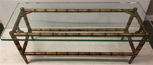 Faux Bamboo Low Table 20"x47"x18"h- Small burr in glass (1 of 7)