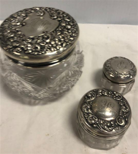 3 Sterling Lidded Powder Jars Biggest 3.5"h (1 of 3)