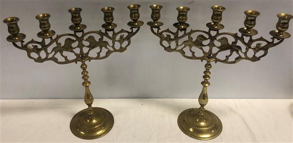 Pr. of 5 Light Brass Candelabras 16.5"x15" (1 of 3)
