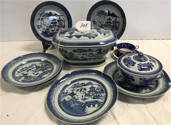 10 Pc. "As Is" Early Blue and White Porcelain Lot (1 of 3)