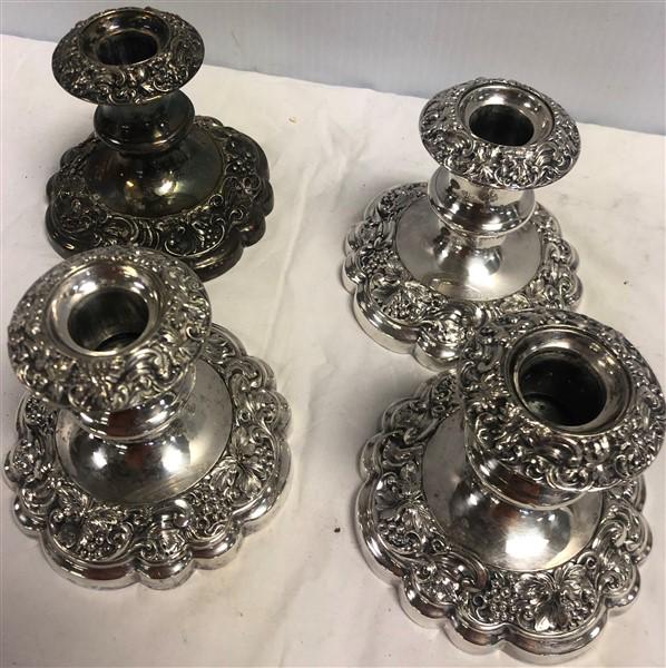 4 Short Silver Plate Candlesticks (1 of 4)
