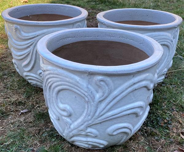 3 Glazed Terra Cotta Planters ca. 1960s (1 of 4)