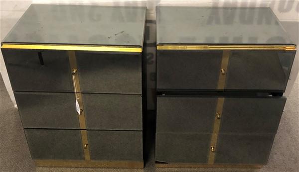 Pr. of 3 Drawer Mirrored Side Cabinets ca. 1970s (1 of 5)