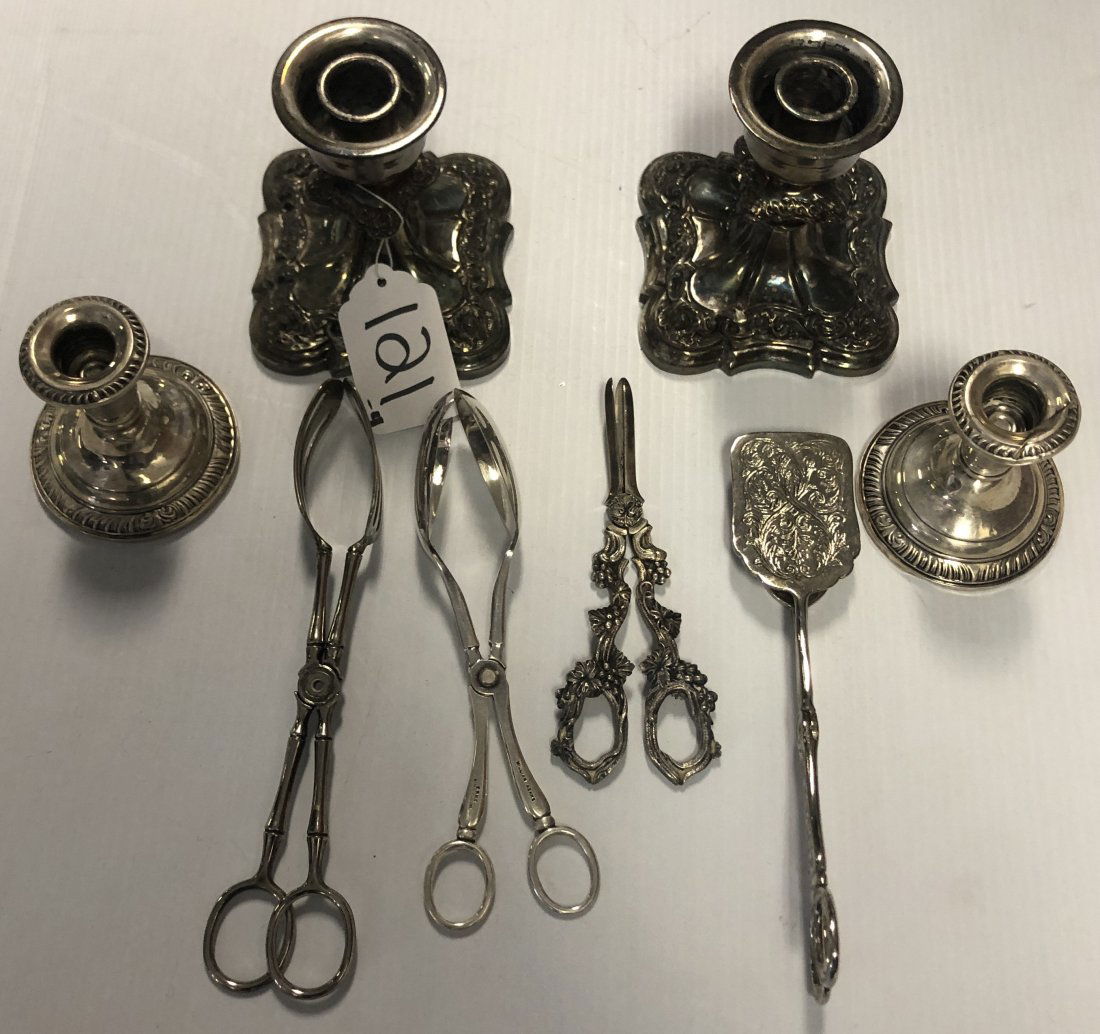 2 Weighted Sterling Candlesticks & 6 pc. silver plate (1 of 7)
