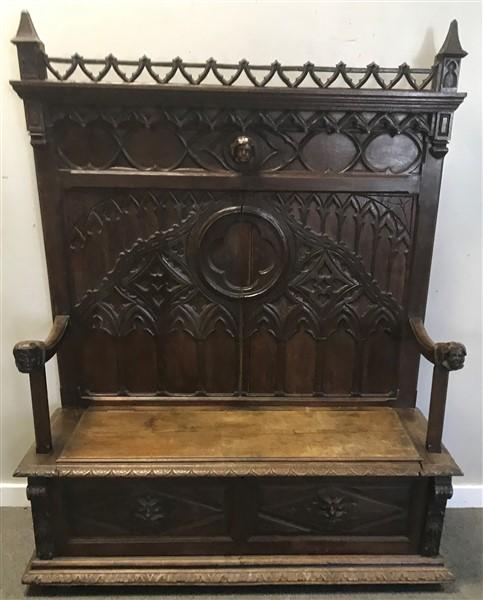 49" Carved 19th Cent Gothic Bench (1 of 3)