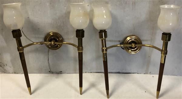 Pr of Brass and Walnut French Mid-Cent Sconces (1 of 3)