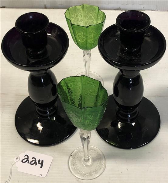 Early Glass Candlesticks & Pr. of Venetian Glasses (1 of 6)