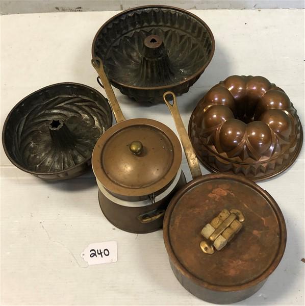 5 Pc. Copper Lot- 2 Pots & 3 Molds (1 of 6)