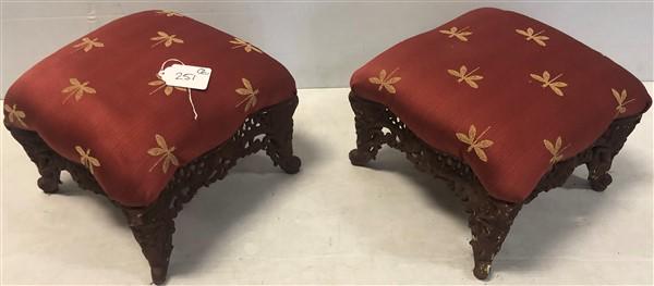 2 Cast Iron Upholstered Ottomans 13" sq (1 of 4)