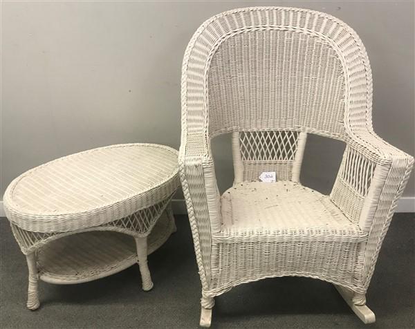 Wicker Rocker and Table (1 of 2)