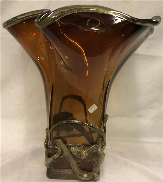 Large Amber Glass Vase 12"w x 15"h (1 of 7)
