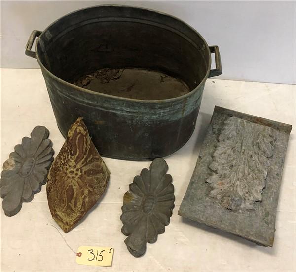 5 Pc. Lot Galvanized and Tin Bucket is 28" wide (1 of 4)