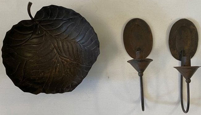 Metal Lot- Leaf Shaped Bowl and 2 Wall Sconces (1 of 4)