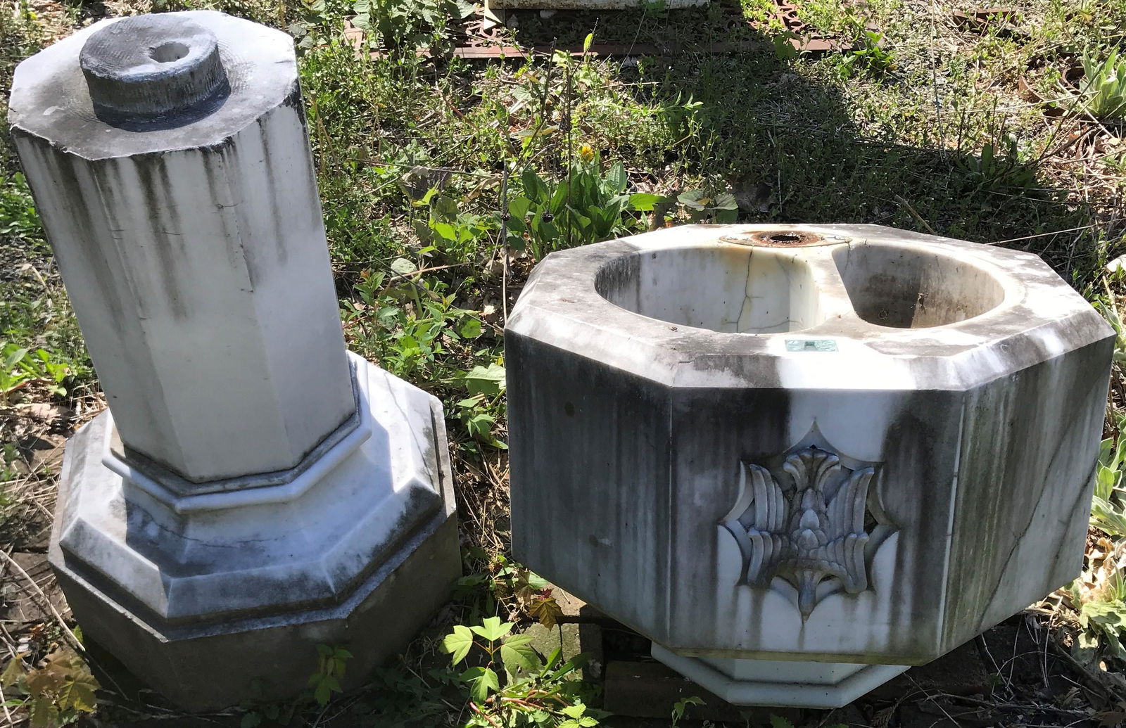 3 Part 19th Cent. Marble Font (1 of 3)