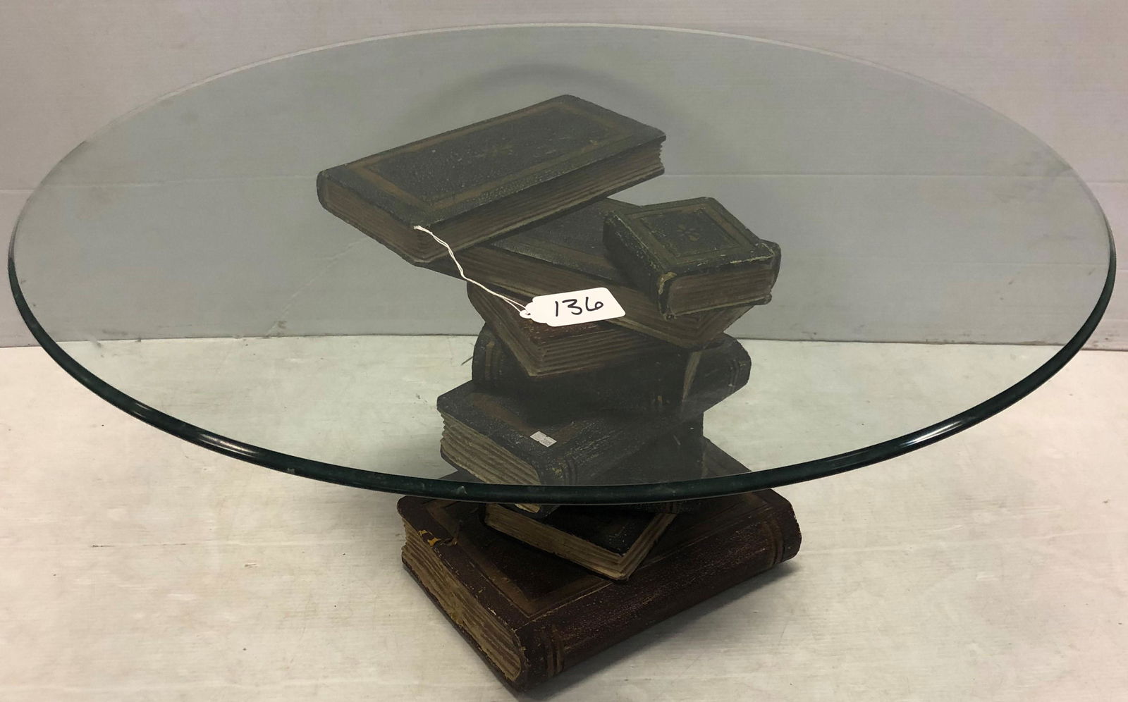 36" Glass Top Low Table with "Book" Base (1 of 5)