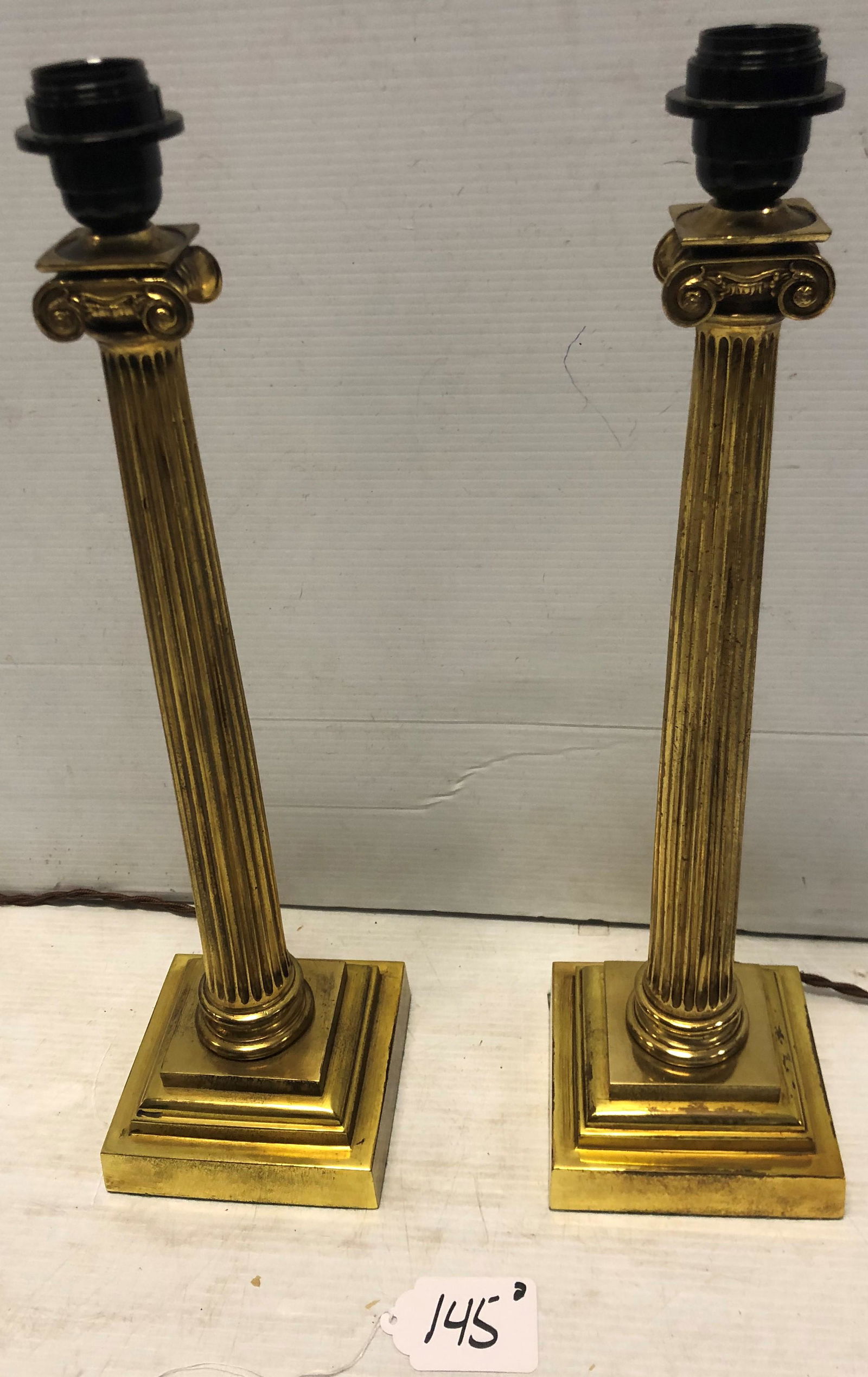 Exceptional Pr. of 21" Brass Column Lamps (1 of 3)