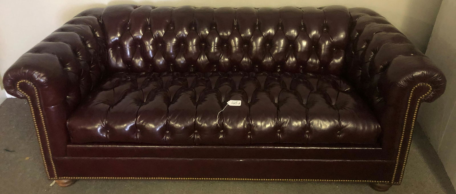 Burgundy Leather Tufted Chesterfield Sleeper Sofa (1 of 4)
