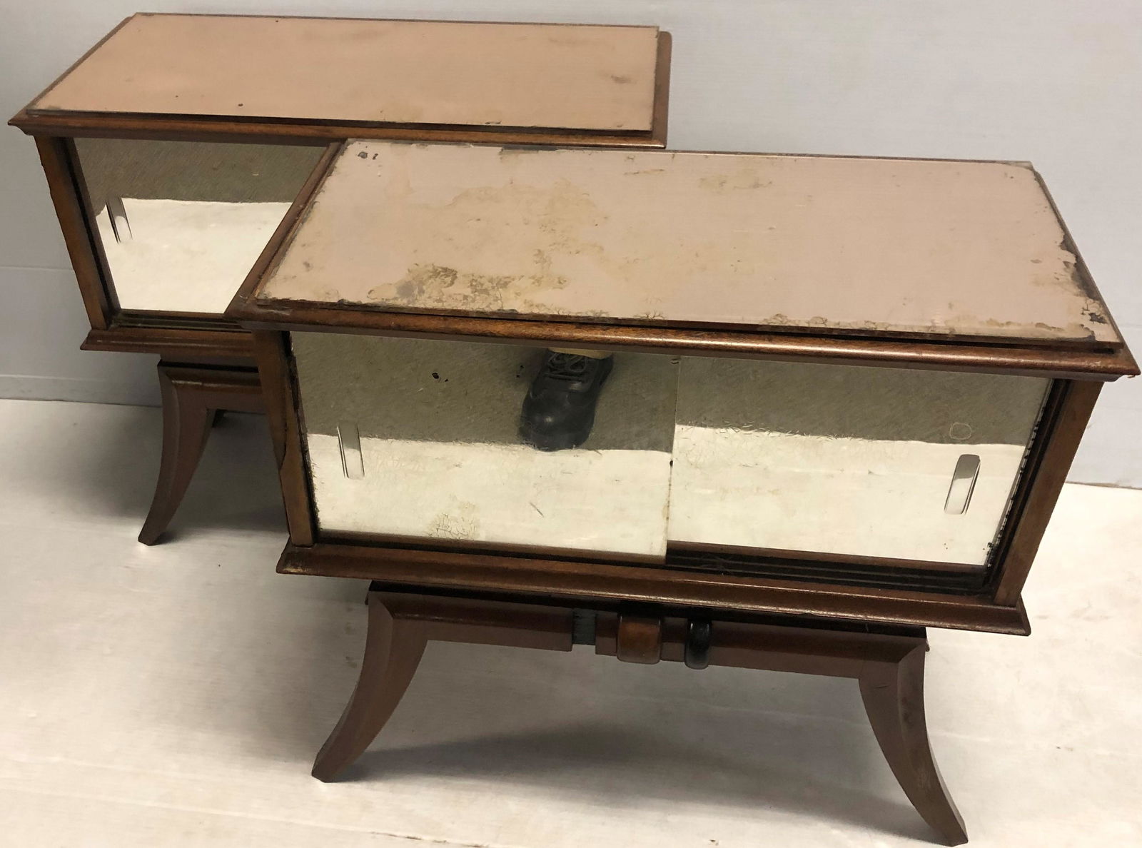 Pr. of Mirror Top, Mirror Door Mid-Cent. Stands (1 of 6)