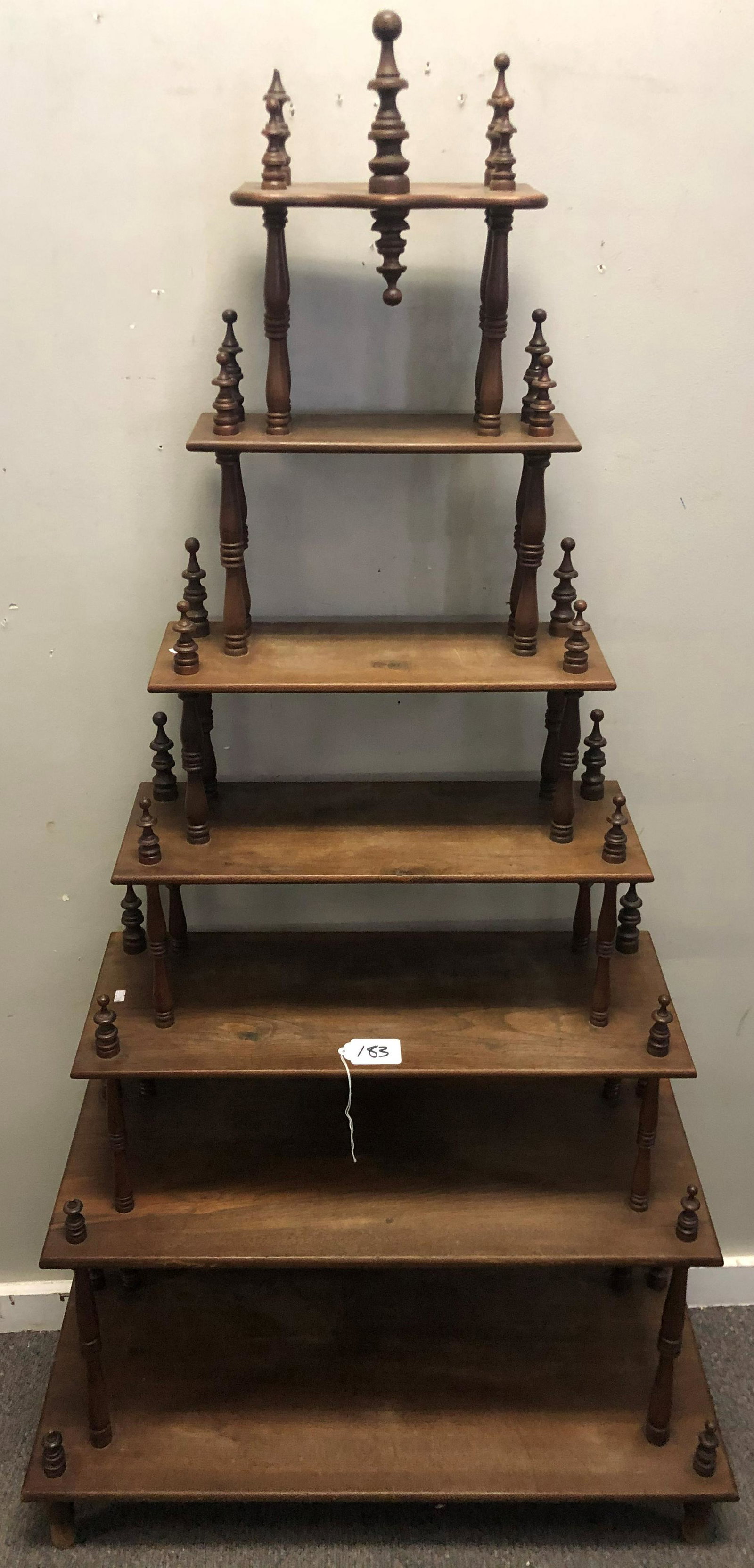 Victorian 72" Seven Tier Graduated Walnut Etagere: Victorian 72" Seven Tier Graduated Walnut EtagereThe bottom shelf is 36.25"w x14.5"d