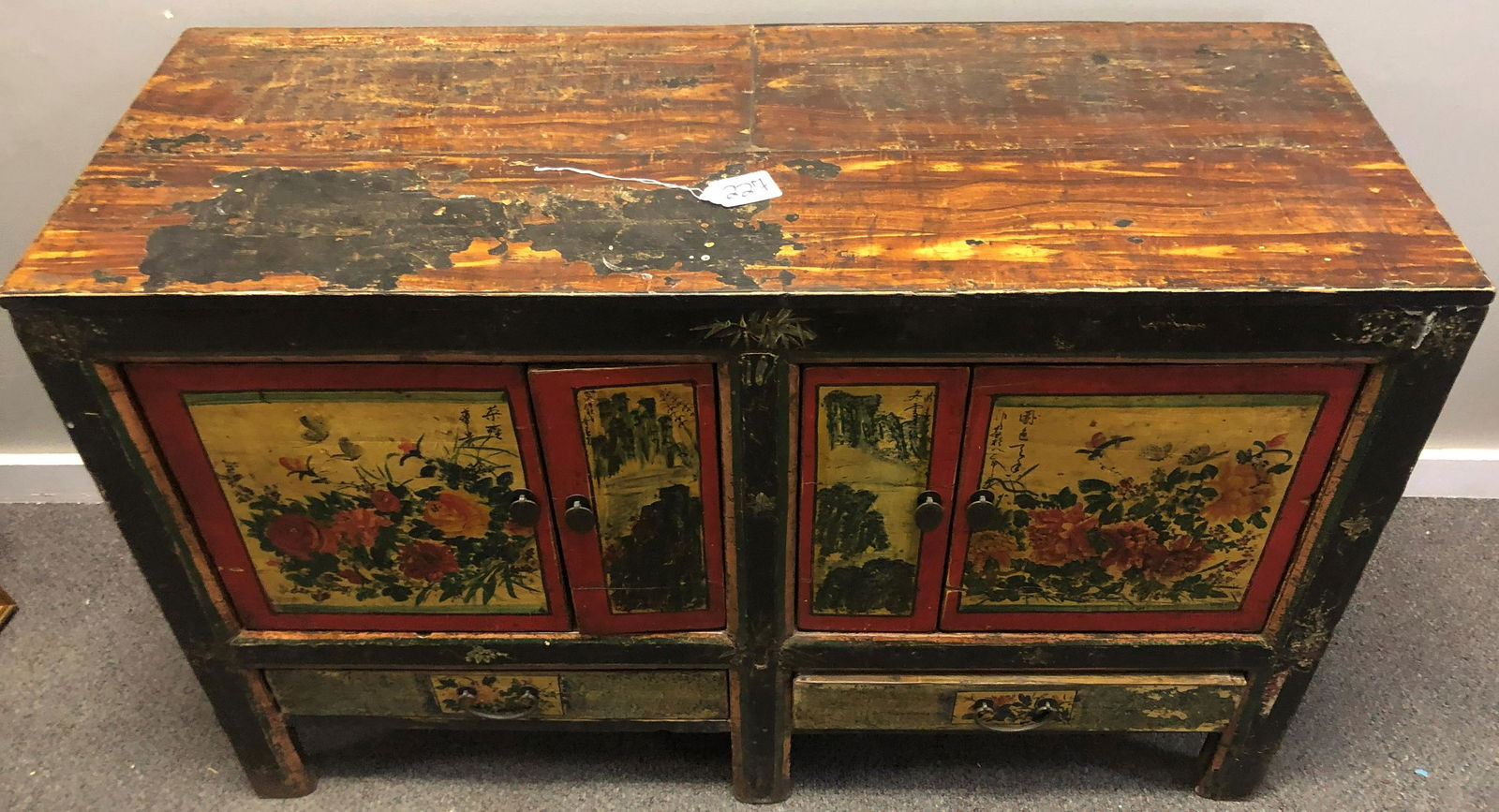 Paint Decorated 4 Door 2 Drawer Oriental Style Cabinet (1 of 6)