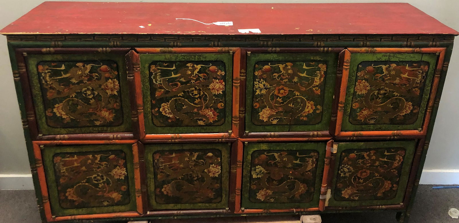19th Cent. 8 Door Paint Decorated Oriental Cabinet with (1 of 7)