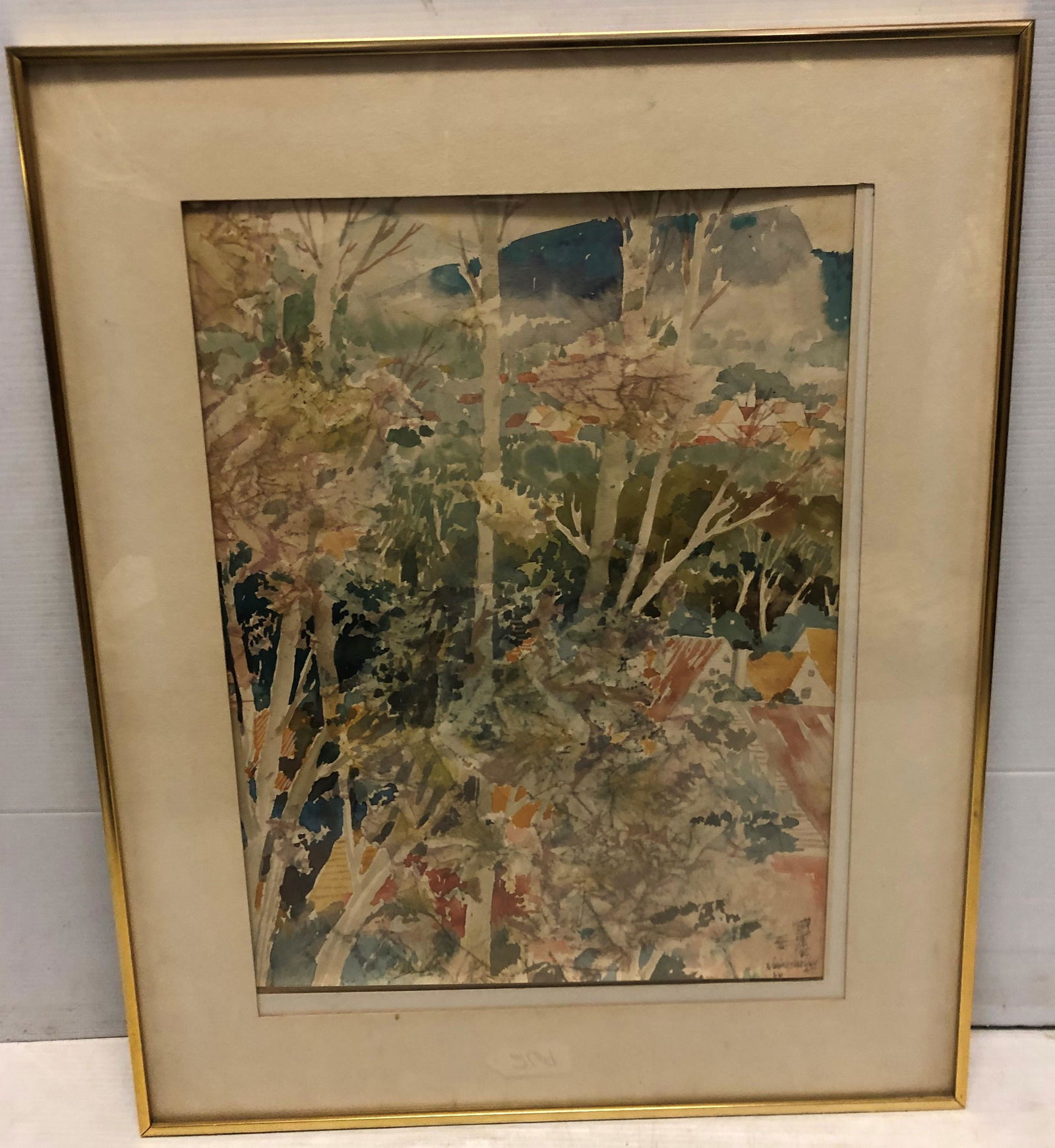 Framed Oriental Watercolor Landscape 24"x 30" (1 of 3)