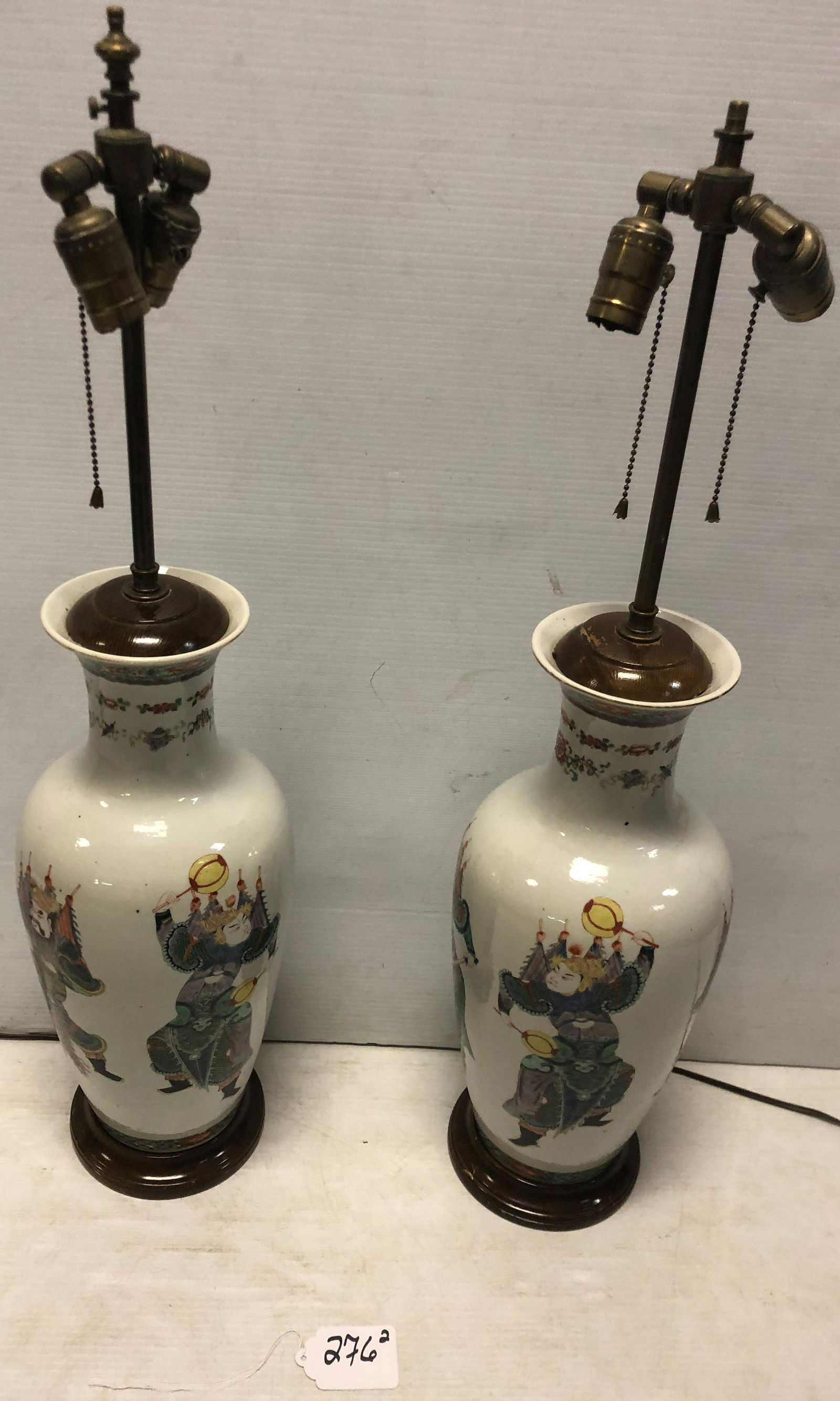 Pr. of Oriental Ceramic Jars Converted to lamps 32"h (1 of 6)