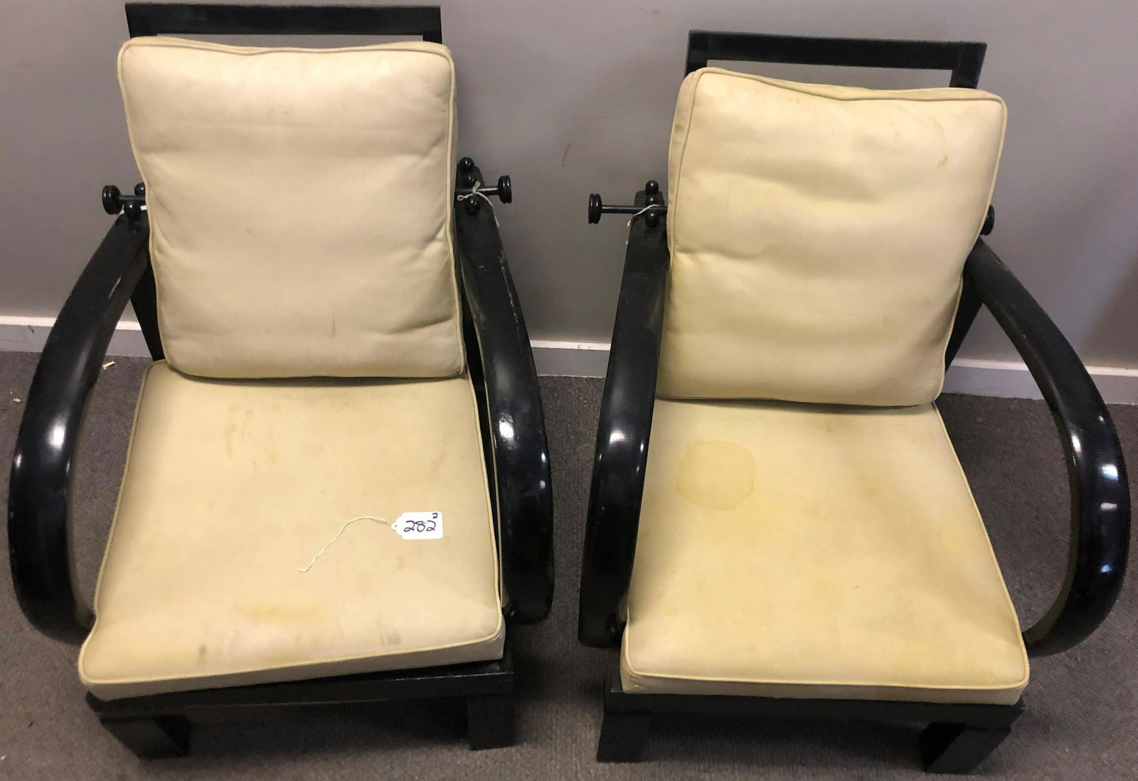 Pr. of Black Lacquered Oriental Chairs 27"w x 34"d x (1 of 7)