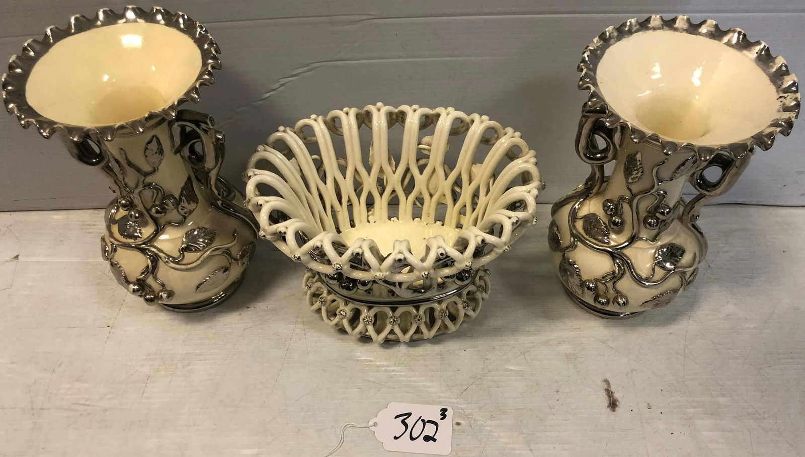 3 Pc. Porcelain Lot 10"h vases, 7"w x 10"d x 6.5"h (1 of 11)