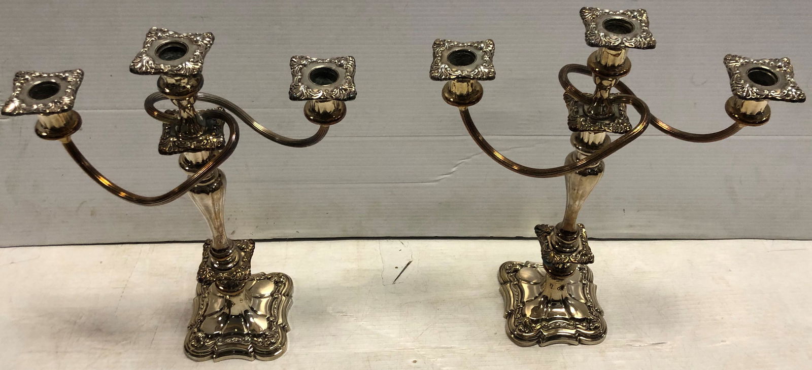 Pr. of 15" Three Arm Silver Plate Candelabras (1 of 5)