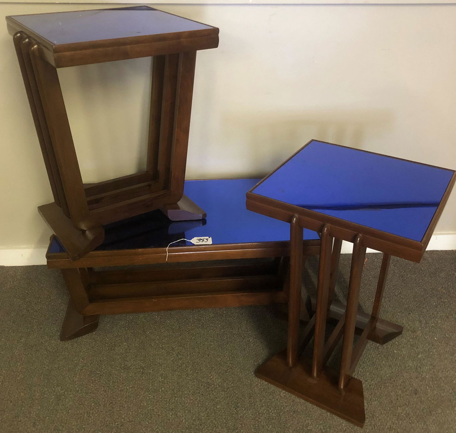 3 Deco Style Stands with Blue Mirror Tops (1 of 5)