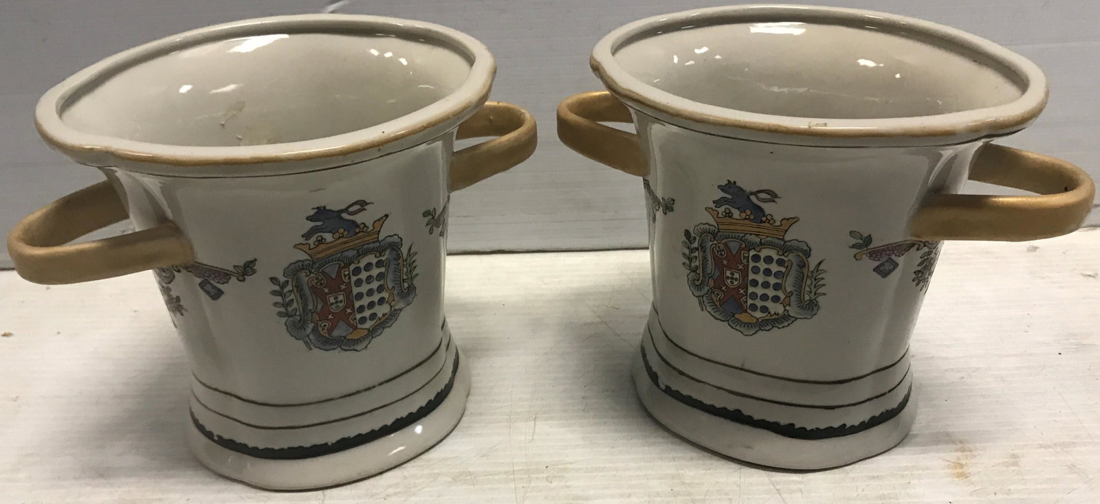 Pr. of 2 Handle Porcelain Pots: Pr. of 2 Handle Porcelain Pots