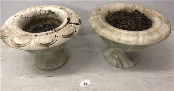 Pr. of 14" Marble Urns: Pr. of 14" Marble Urns