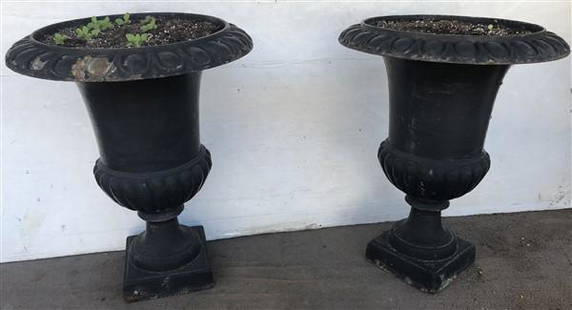 Pr. of Cast Iron Urns 19" round x 24"h: Pr. of Cast Iron Urns 19" round x 24"h