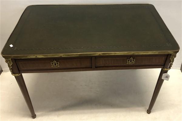 2 Drawer Inlaid French Table w/ Tooled Leather Top (1 of 6)