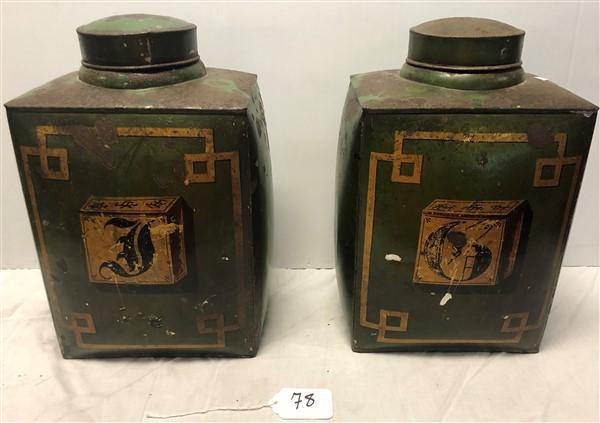 Pr. of 19th Cent. Tole Paint Decorated Canisters 15.5"h (1 of 5)