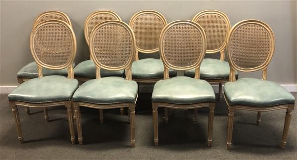 Set of 8 Caned Back Leather Seat Dining Chairs (1 of 9)