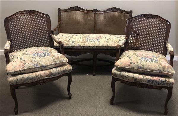 3 Pc. Cane and Walnut French Style Parlor Set (1 of 7)